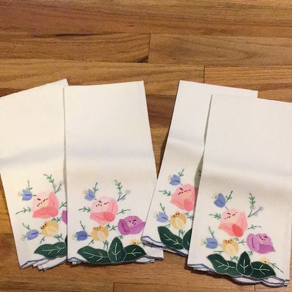Vintage Other - Four appliqué Floral tea towels